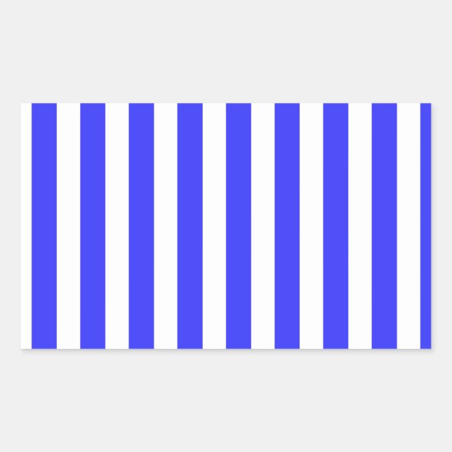 Royal blue and white candy stripes rectangular sticker (Front)