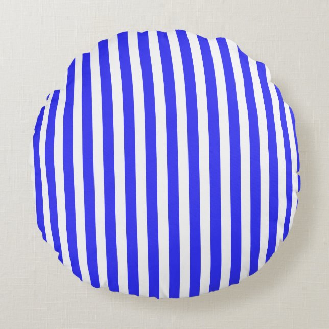 Royal blue and white candy stripes round cushion (Front)