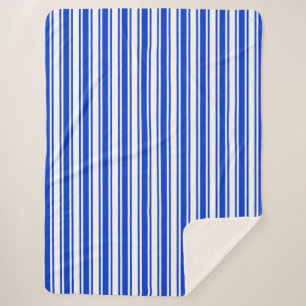 Royal blue and white candy stripes sherpa blanket