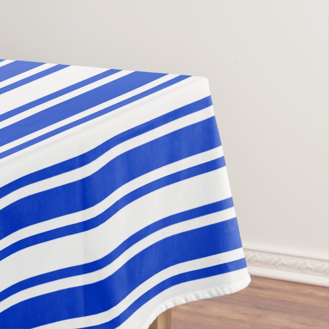 Royal blue and white candy stripes tablecloth (In Situ)