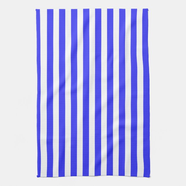 Royal blue and white candy stripes tea towel (Vertical)