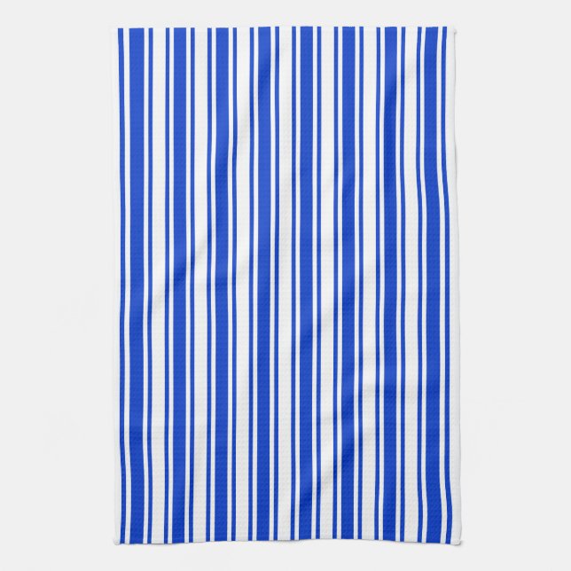 Royal blue and white candy stripes tea towel (Vertical)