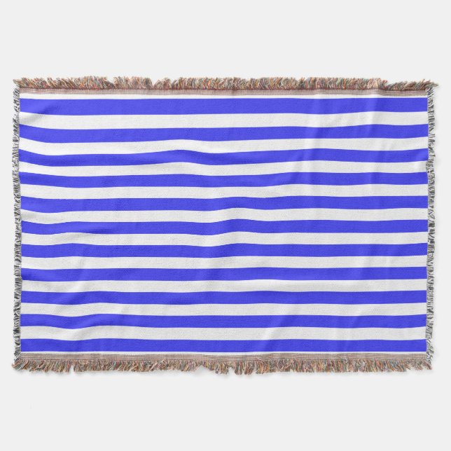 Royal blue and white candy stripes throw blanket (Front)