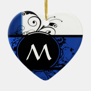 Royal blue and white ceramic tree decoration
