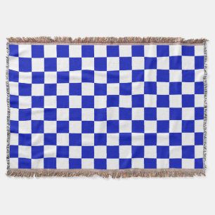 Royal Blue and White Chequered Board Pattern Throw Blanket