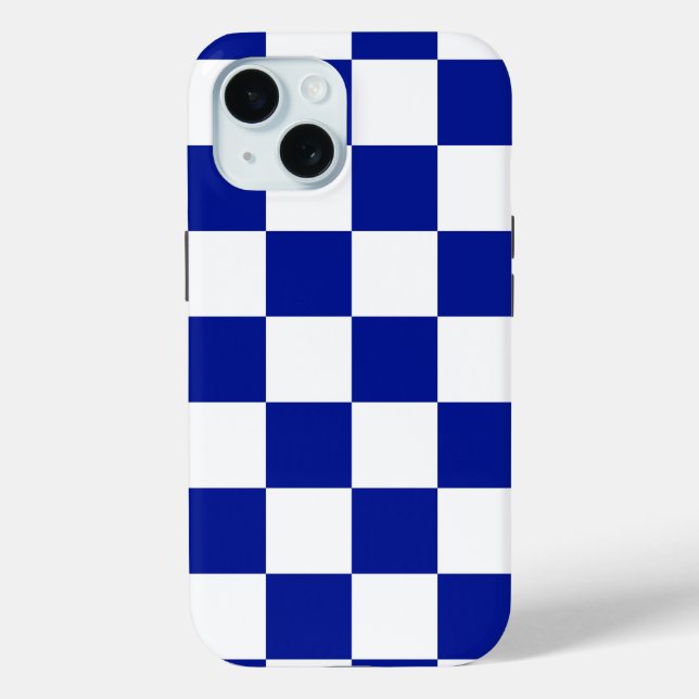 Royal Blue and White Chequered Pattern Case-Mate iPhone Case (Back)