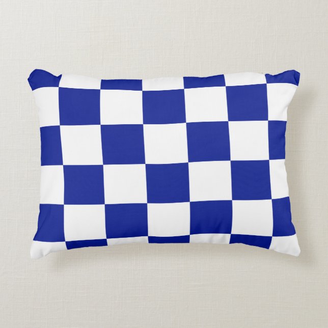 Royal Blue and White Chequered Pattern Decorative Cushion (Front)