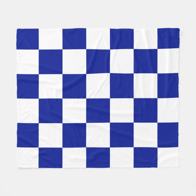 Royal Blue and White Chequered Pattern Fleece Blanket (Front (Horizontal))