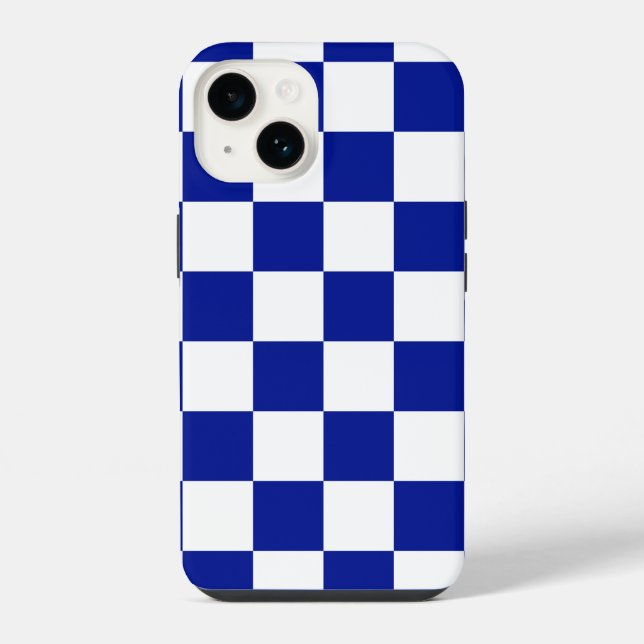 Royal Blue and White Chequered Pattern iPhone Case (Back)