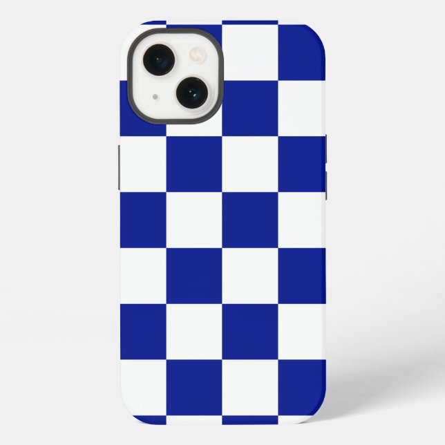 Royal Blue and White Chequered Pattern iPhone Case (Back)