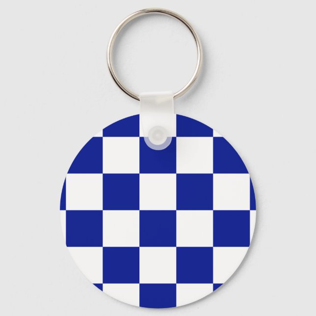 Royal Blue and White Chequered Pattern Key Ring (Front)