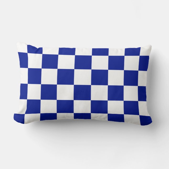 Royal Blue and White Chequered Pattern Lumbar Cushion (Front)