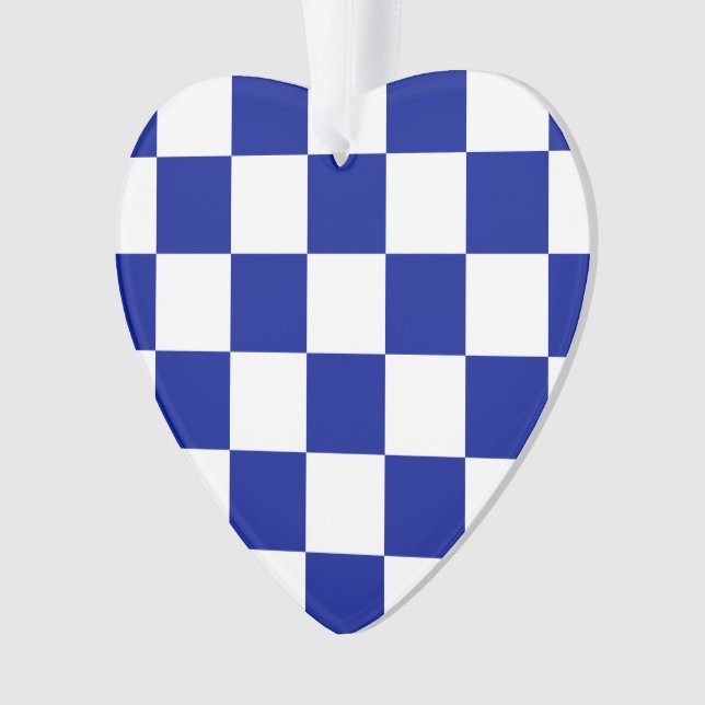 Royal Blue and White Chequered Pattern Ornament (Front)