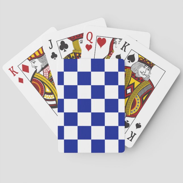 Royal Blue and White Chequered Pattern Playing Cards (Back)