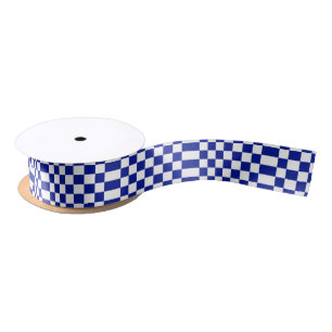 Royal Blue and White Chequered Pattern Satin Ribbon