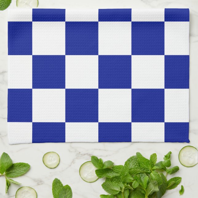 Royal Blue and White Chequered Pattern Tea Towel (Folded)
