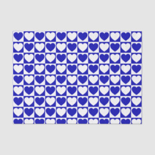 Royal Blue and White Chequered Pattern With Hearts Tissue Paper