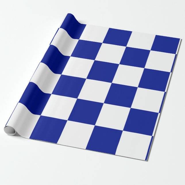 Royal Blue and White Chequered Pattern Wrapping Paper (Unrolled)