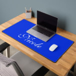Royal Blue and White Customised Name Desk Mat<br><div class="desc">Royal Blue and white Customised Name Desk Mat.  Personalise this desk mat by adding your name in this beautiful elegant handwriting font.</div>