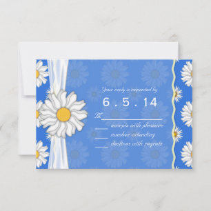 Royal Blue and White Daisy Floral RSVP Card
