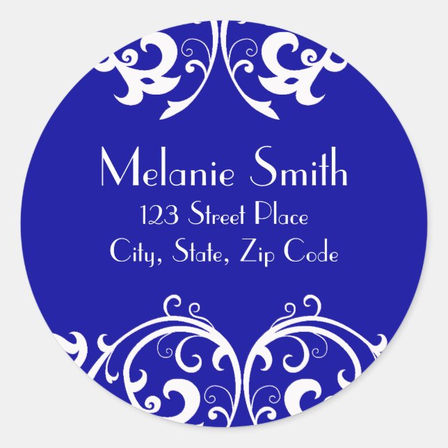 Royal Blue and White Damask Address Label (Front)