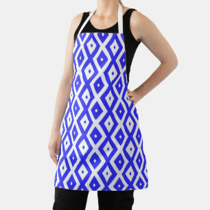 Royal blue and white diamond pattern apron