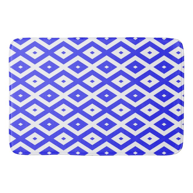 Royal blue and white diamond pattern bath mat (Front)