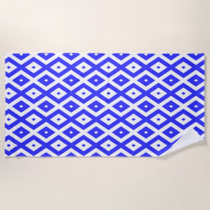 Royal blue and white diamond pattern beach towel