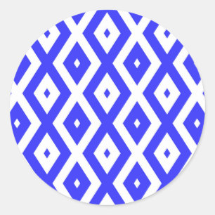 Royal blue and white diamond pattern classic round sticker