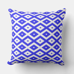 Royal blue and white diamond pattern cushion