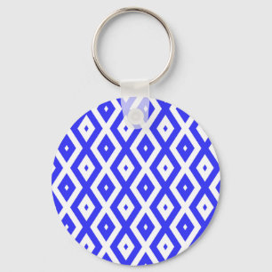 Royal blue and white diamond pattern key ring