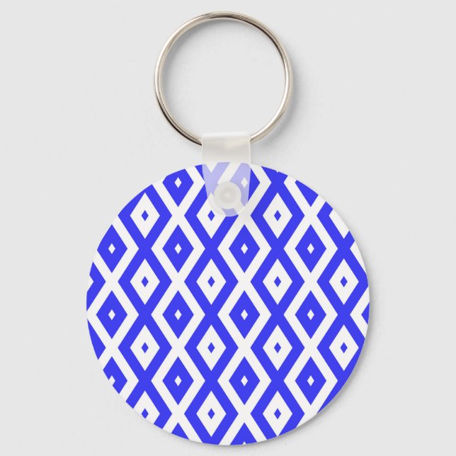 Royal blue and white diamond pattern key ring (Front)