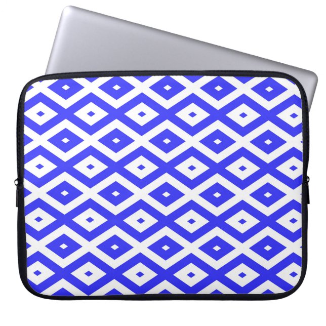 Royal blue and white diamond pattern laptop sleeve (Front)