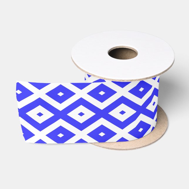 Royal blue and white diamond pattern satin ribbon (Spool)