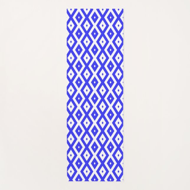 Royal blue and white diamond pattern yoga mat (Front)
