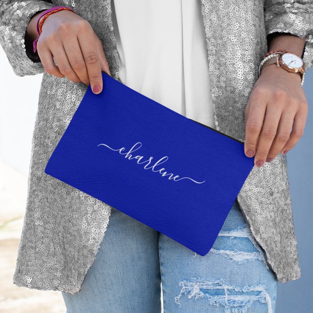 Royal Blue and White Elegant Name Accessory Pouch (Royal Blue and White Elegant Name Accessory Pouch)