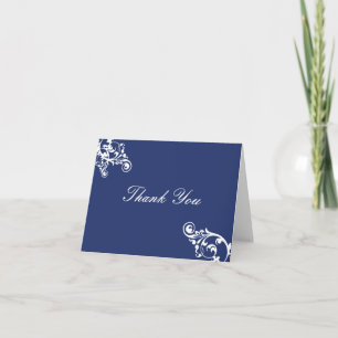 Royal Blue and White Flourish Thank You Note Card
