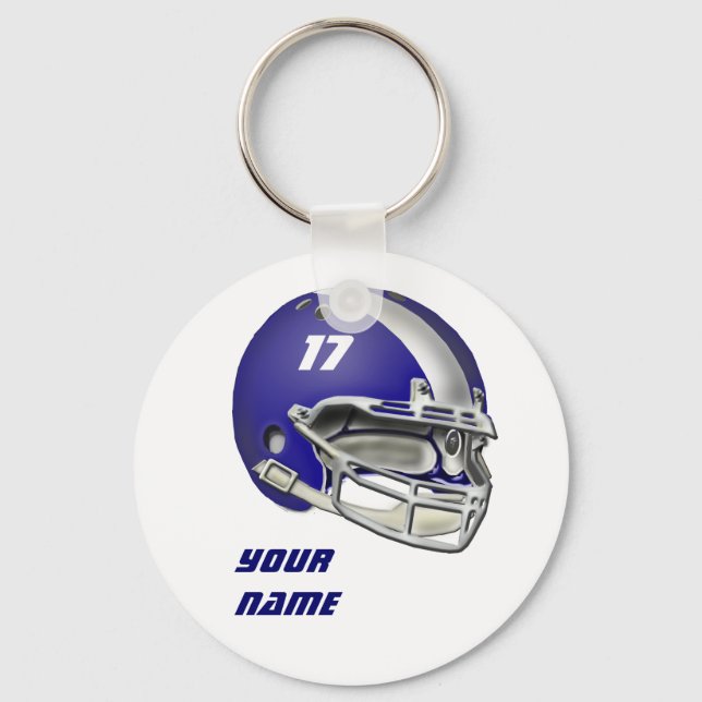 Royal Blue and White Football Helmet Key Ring (Front)