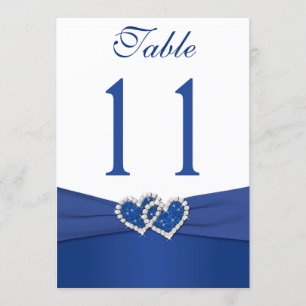 Royal Blue and White Joined Hearts Table Number