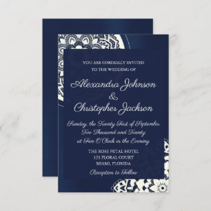 Royal Blue and White Mandala Wedding Invitation