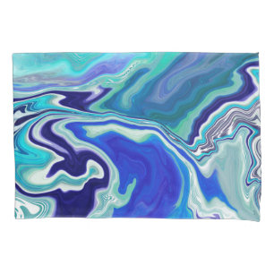 Royal Blue and White Marble Waves Fluid Art Pillowcase