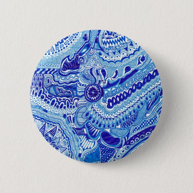 Royal Blue and White Ming style pattern art 6 Cm Round Badge (Front)