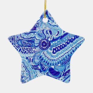 Royal Blue and White Ming style pattern art Ceramic Tree Decoration