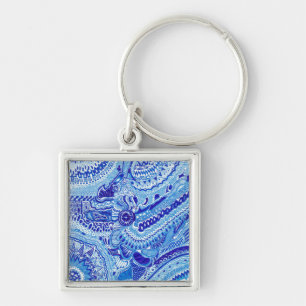 Royal Blue and White Ming style pattern art Key Ring