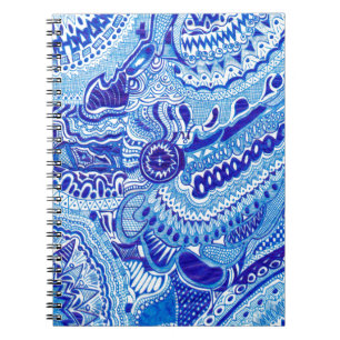 Royal Blue and White Ming style pattern art Spiral Notebook