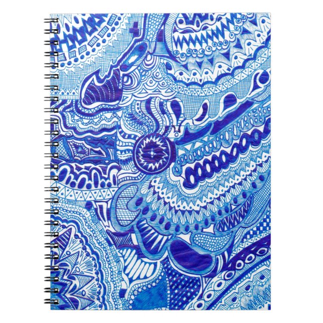 Royal Blue and White Ming style pattern art Spiral Notebook (Front)
