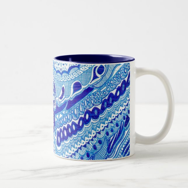 Royal Blue and White Ming style pattern art Two-Tone Coffee Mug (Right)