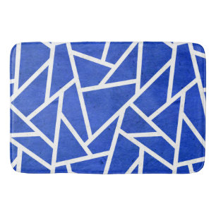 Royal blue and white mosaic pattern bath mat