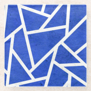 Royal blue and white mosaic pattern glass coaster