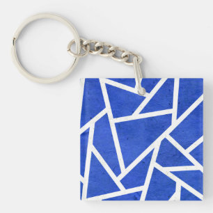 Royal blue and white mosaic pattern key ring